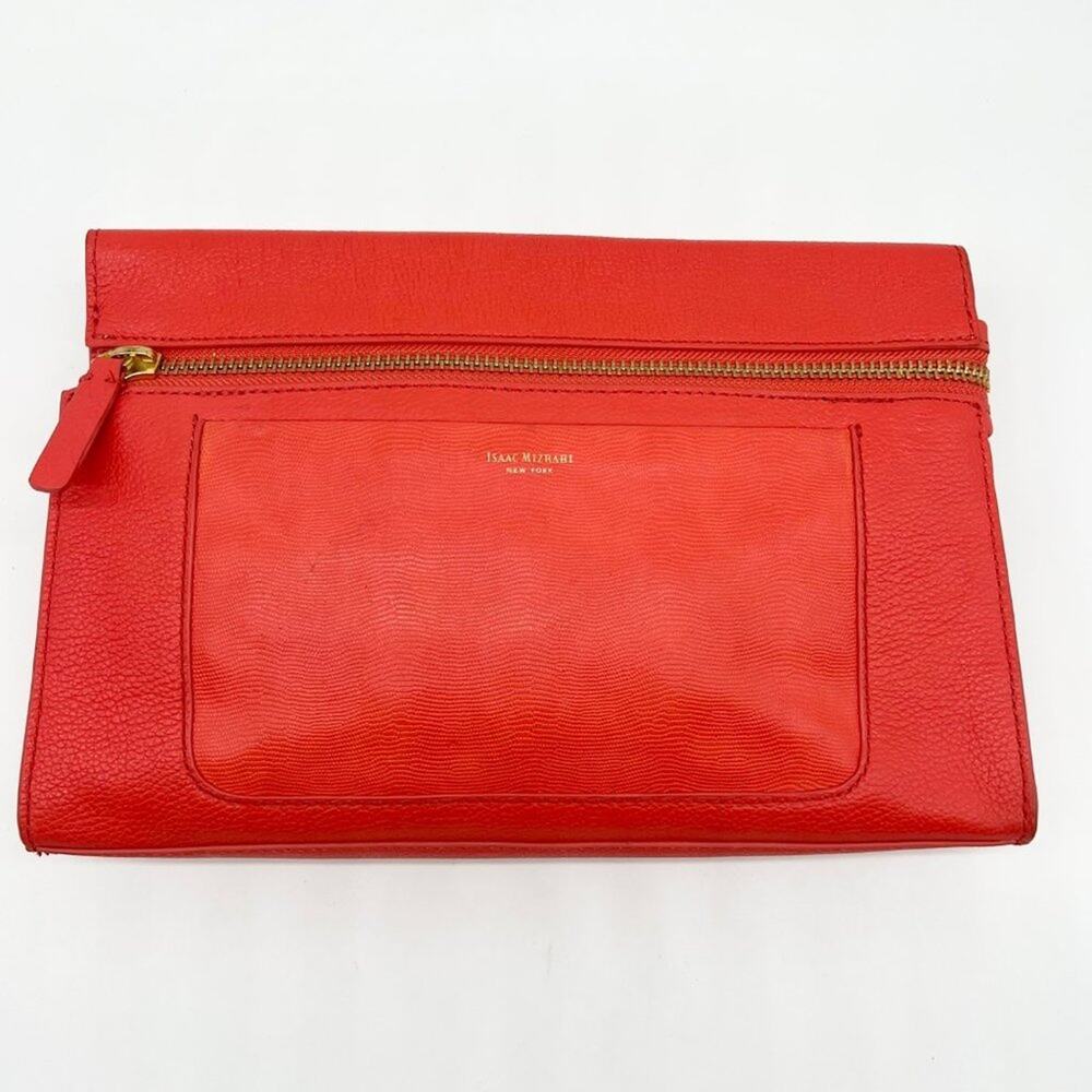 Isaac Mizrahi Jenna Coral Salmon Pink Vegan Leather Clutch Handbag Beachy Summer